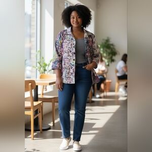 Parsley & Sage Colorful Button Down Blazer 1X 100% Cotton